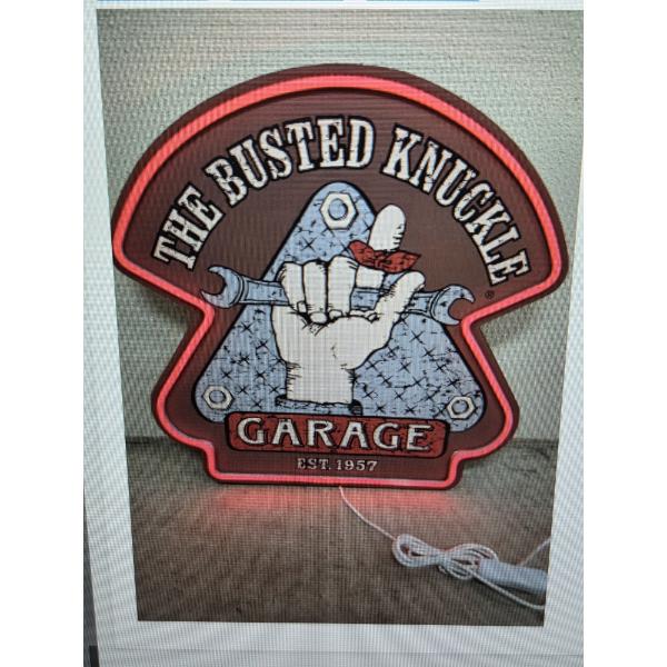 Brand New Neat 16'' Neon Lighted Busted Knuckle Garage Sign