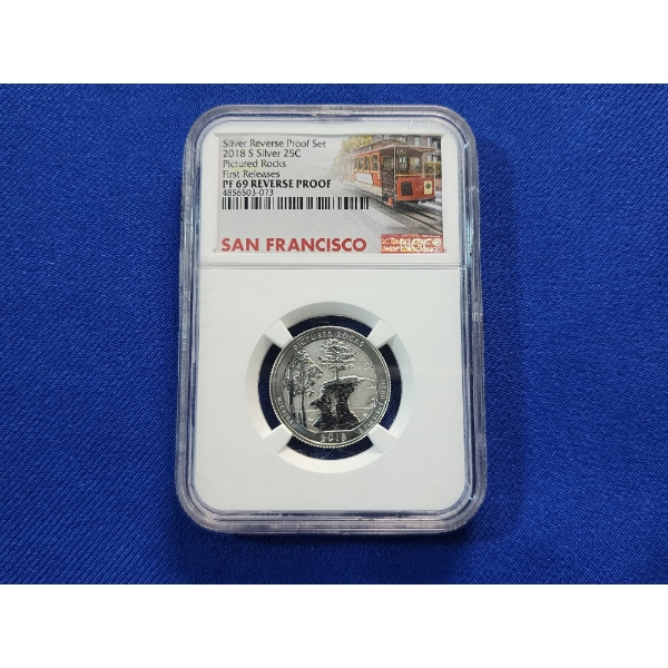 2018-S Silver Quarter Pictured Rocks First Releases NGC Graded PF 69 REVERSE PROOF