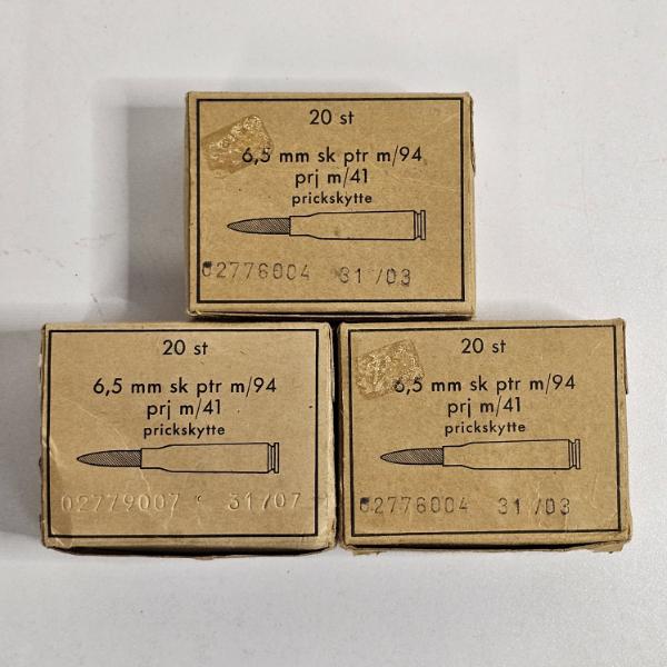 3 Boxes of Vintage Swedish Military 6.5×55mm Sniper Ammunition (some partially filled)