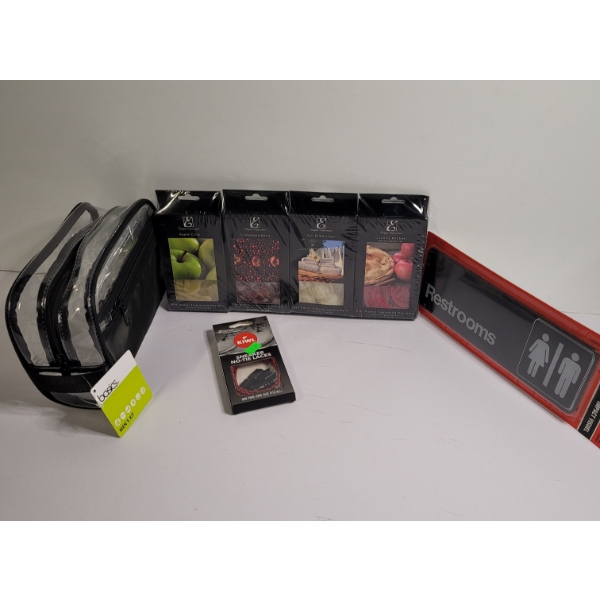 Assortment - No-Tie Laces, Restrooms Sign, Men's Kit Bag And Wax Melts