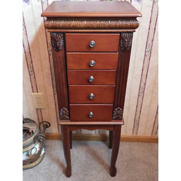 Louisville Home Pickup - Floor Standing Mahogany Jewelry Box With Drawers / Storage - Great Cond