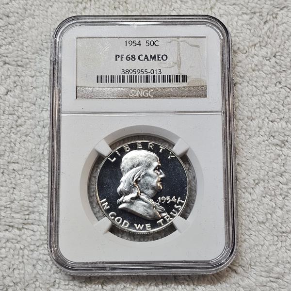1954 90% Fine Silver Franklin Half Dollar graded as PF 68 Cameo by the NGC