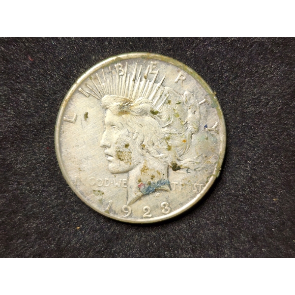 1923-D United States Silver Peace Dollar ~ In Great Condition With Unique Toning At Neck