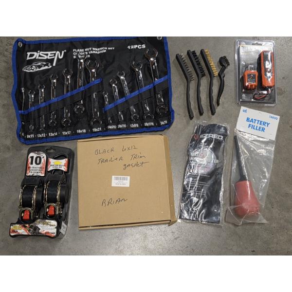 All New! Wrench Set, Battery Filler, Battery Hydrometer, Electrical Tester, Trailer Trim Gasket & Mo