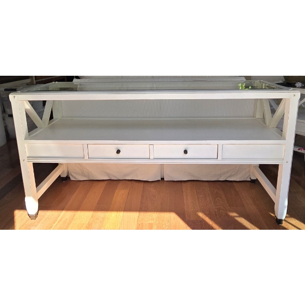 Glass Top Sofa Table with 2 Drawers - 55x19x29