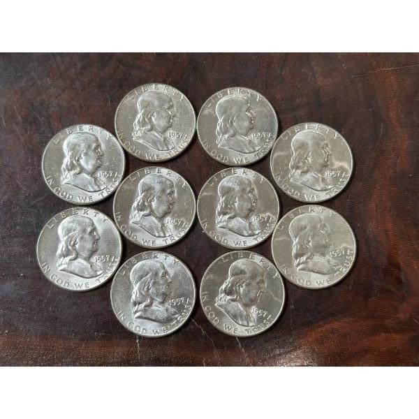 1957 Brilliant Uncirculated Franklin Half Dollars - $5.00 Face Value