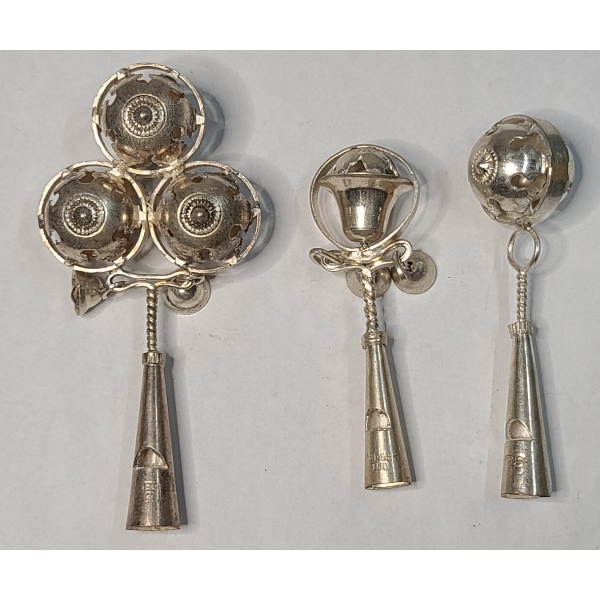 (3) Beautiful Antique Victorian Sterling Silver Baby Rattle/Whistles - Total Weight: 62.3g