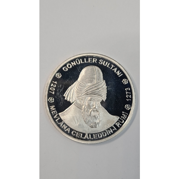 2002 Poet Mevlâna Celâleddin-i Rumi Turkey 10,000,000 Lira .925 Silver Proof Coin - ASW: 0.9344oz