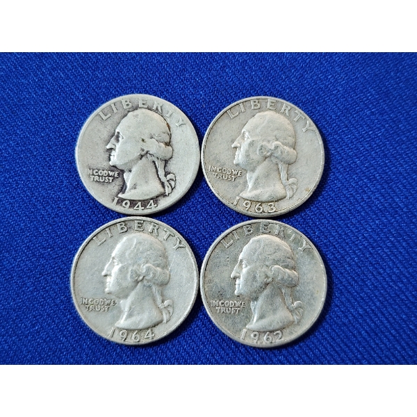 x4 Assorted Years U.S. 90% Silver Washington Quarters FV: $1.00