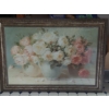 Image 1 : Large Floral Framed Print Under Glass - 43" x 30" Overall