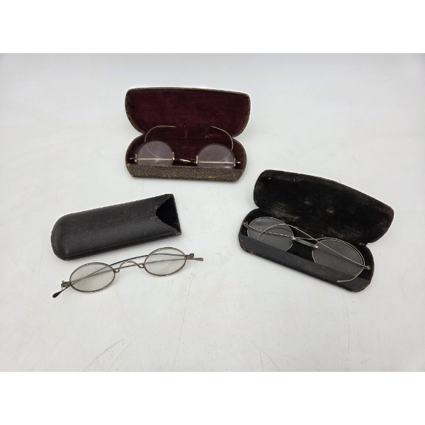 Three Pairs Of Vintage Eye Glasses With Cases