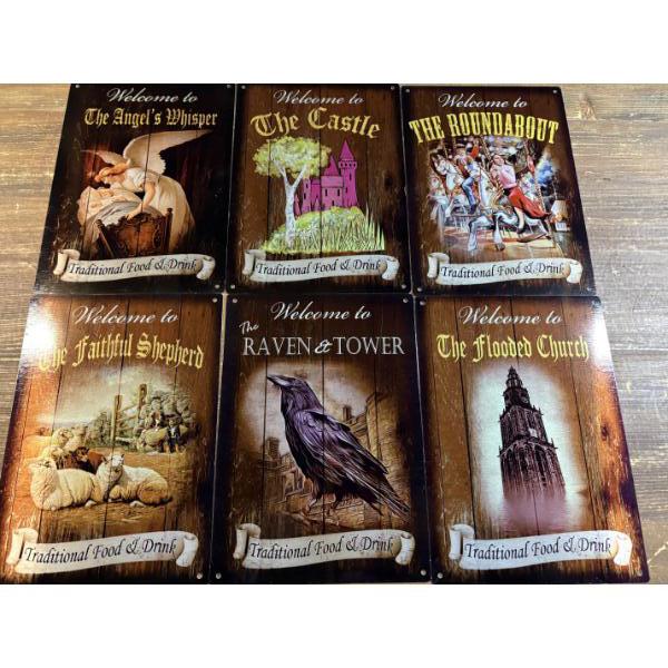 6 Tin 12''x9'' Decorative Welcome Signs - Includes Angel's Whisper - The Castle - The Roundabout