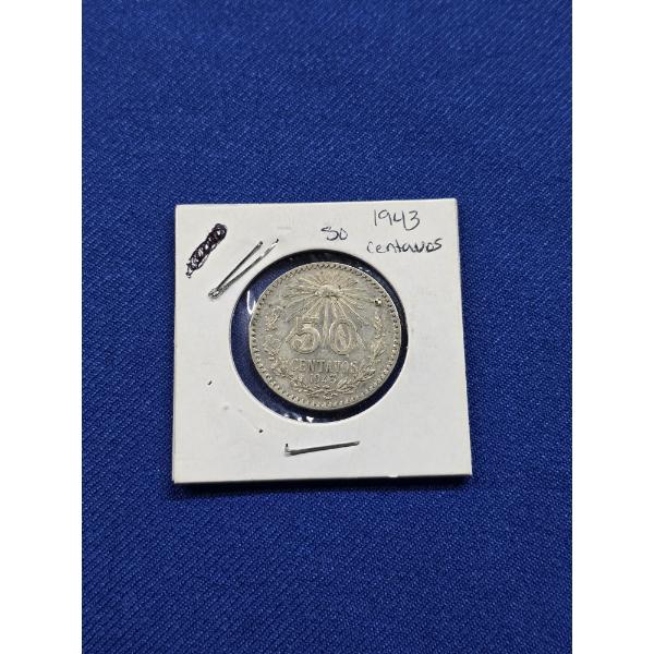 1943 Mexico 50 Centavos Silver Coin - Excellent Condition