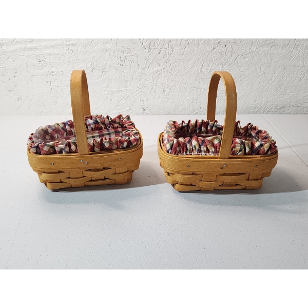 (2) Small Longaberger Baskets with Plastic and Fabric Liners - Excellent Condition! 