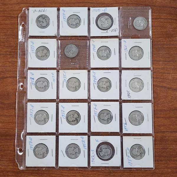 $5.00 Face Value in Assorted 90% Silver United States Washington Head Quarters in Binder Page