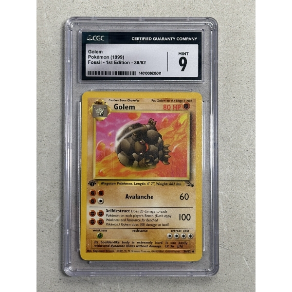 CGC 9 - 1999 Pokemon Golem Trading Card - Fossil 1st Edition Set 36/62