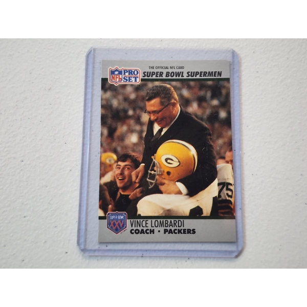 1990 NFL Pro Set Coach Vince Lombardi Super Bowl Supermen Football Card - In Protective Holder
