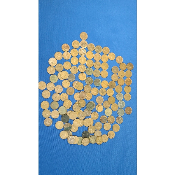 Assorted Years Unsearched Wheat Pennies With Some Steel & Free Mason Stamped Cent - Face Value:$1.25