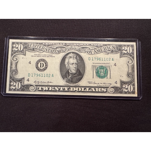 1969 Andrew Jackson United States $20 Bill - Mint Condition In Protective Holder