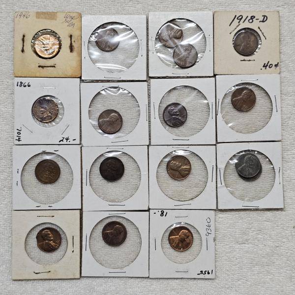 Variety of Vintage U.S. Copper Cents including Indian Head and Wheat Cents FV: $.18