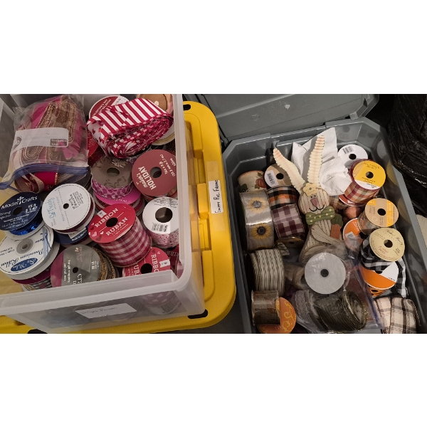 PICKUP IN NORTHFIELD - 2 Tubs Of Holiday Ribbons - Much Value Here AS These Are Mostly Full Rolls