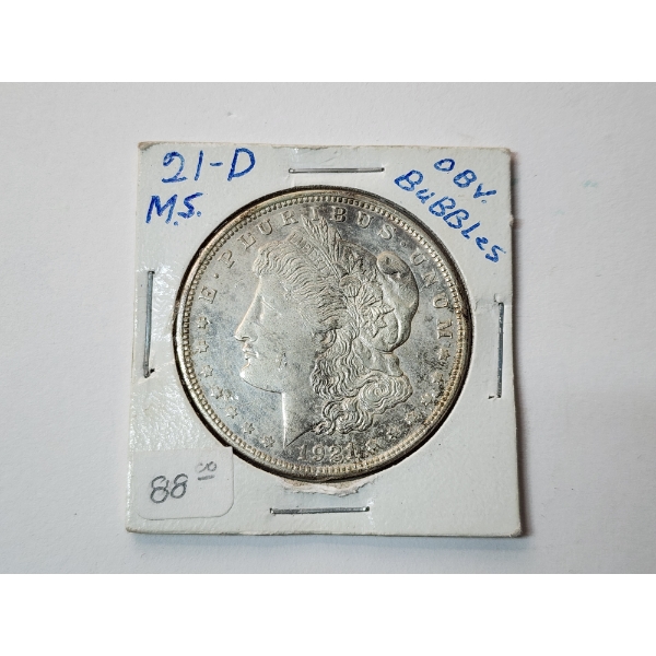 1921-D Morgan Silver Dollar - OBV Bubbles 