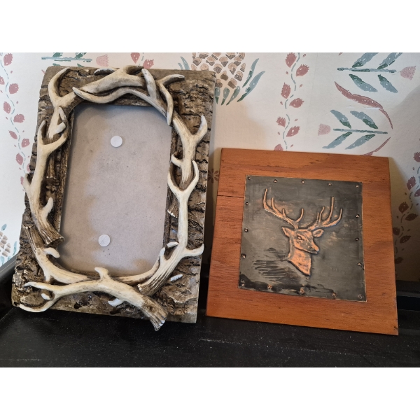 Pickup In Canton - 2 Pc Hunting Themed Group - Antler Picture Frame & Copper Plaque