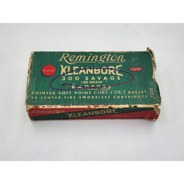 Vintage Partially Full Box of Remington Kleanbore 300 Savage Center Fire Smokeless Cartridges