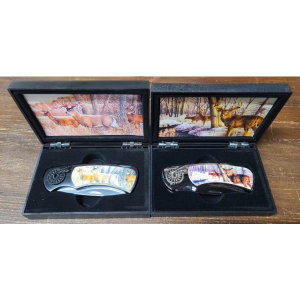 (2) Decorative Knives -Deer Motif- In Boxes