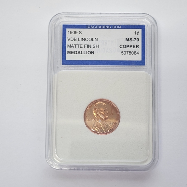 1909-S VBD Lincoln Medallion Matte Finish Copper Graded by IGS MS70