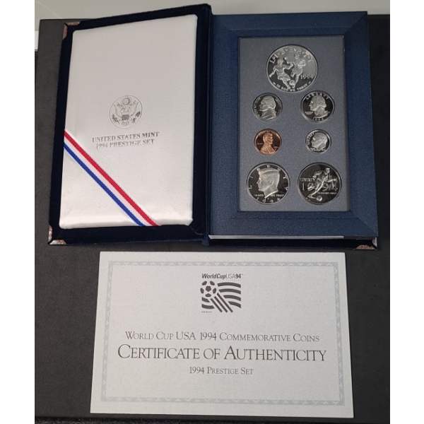 United States Mint 1994 Prestige Coin Set Featuring The World Cup 90% Silver Proof Dollar