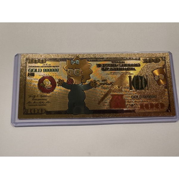 Rare Maggie Simpson Gold Foil .999999 - 24K Gold Note In Protective Holder - Mint Condition