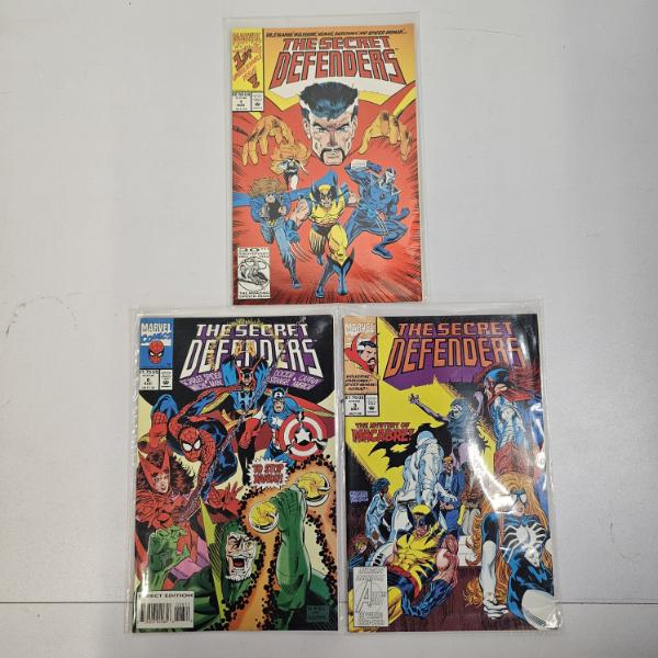 Three Marvel Comics Secret Defenders Issue Numbers #1, 3, And 6 (1993)