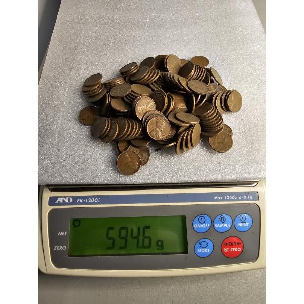 Lot of Assorted Wheat Pennies (594g) - AFV: $1.90 (estimated by weight)