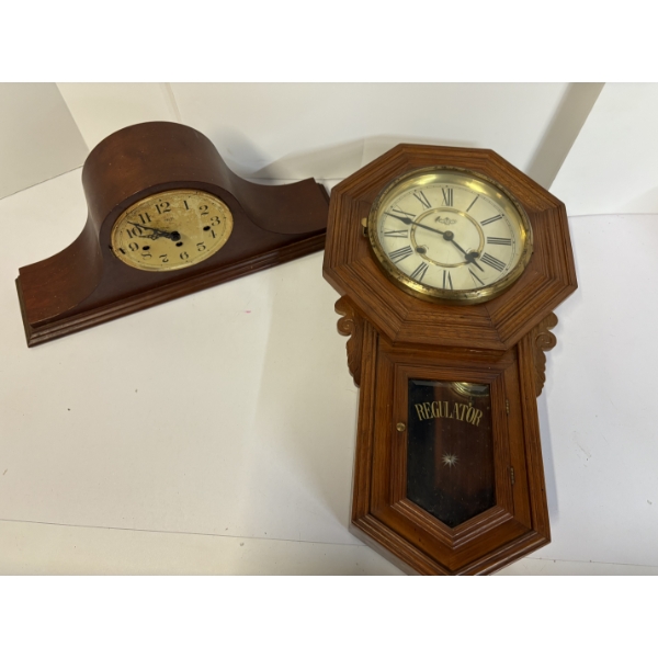 Vintage D&A wood case "Regulator" pendulum wall clock (unknown working condition) & Sligh Mantel Clo