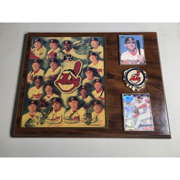  Excellent Condition 12''x15''  1999 Cleveland Indians Team Plaque With 8''x10'' Photo & Cards 