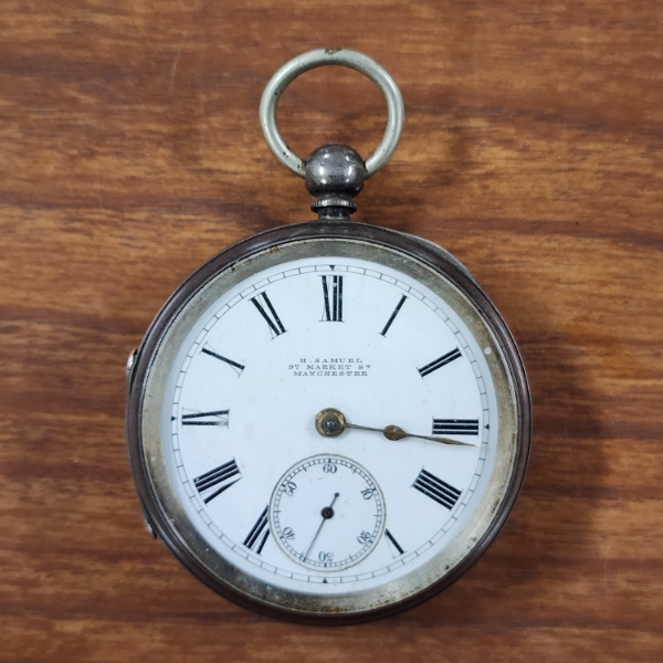 Antique Late 1800's Sterling Silver H.Samuel English Railroad Pocket Watch ~ Total Weight 126 Grams