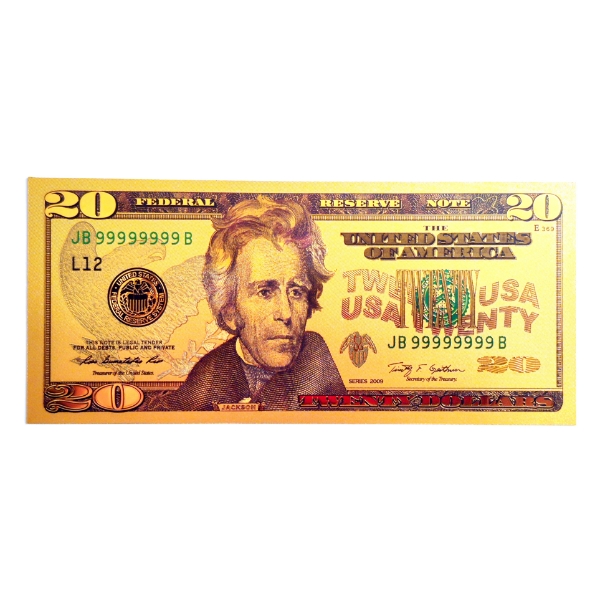 $20 US Currency Gold Foil Note - 24k (.999) Gold Foil 1 of 7 in The Modern Note Series Offered