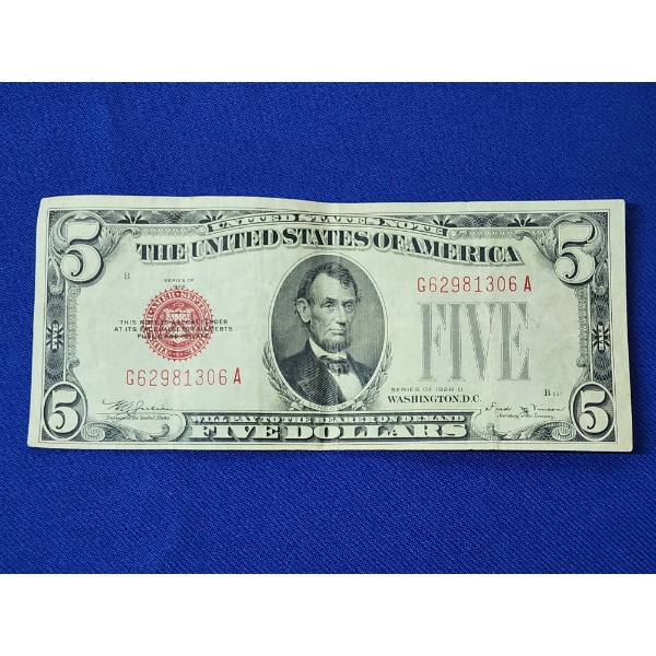 Series of 1928- D Red Seal $5 Legal Tender Note, Great Condition! 