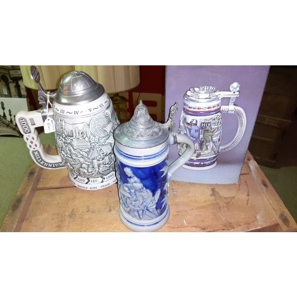 Vintage Collector Beer Steins - One From Germany All App 8" Tall - See Pics