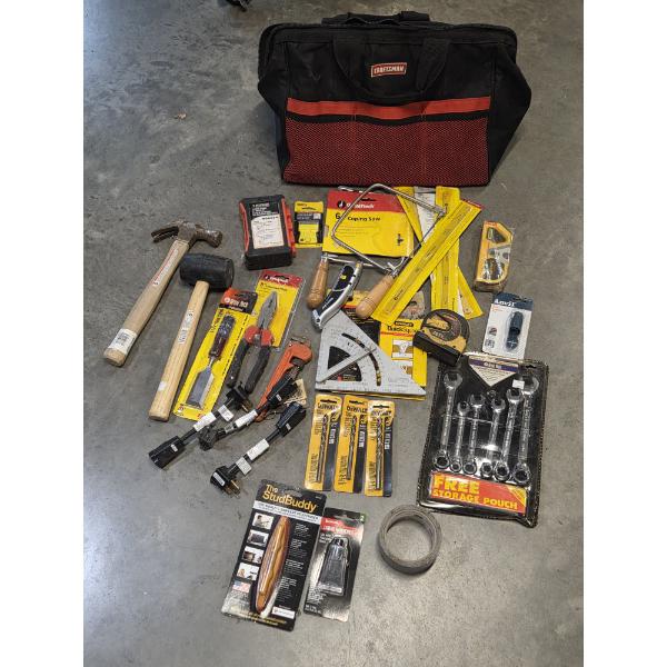 18'' Craftsman Tool Bag With New Tools Including, DeWalt Bits, Hammers, Saws, Pliers, Wrenches & Mor