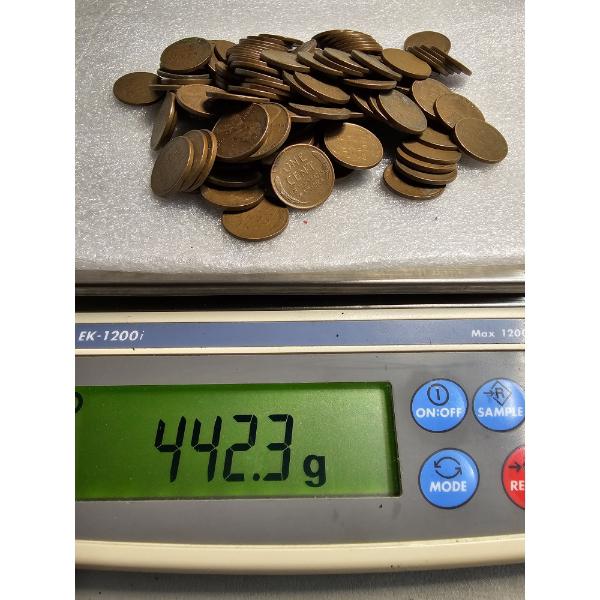 Lot of Assorted Wheat Pennies (442g) - AFV: $1.42 (estimated by weight)