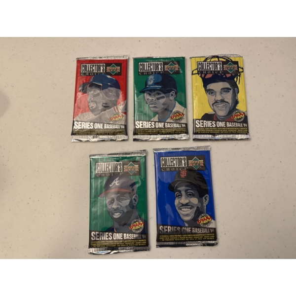 5 - Unopened 1994 UPPER DECK Wax Packs Baseball Cards - Includes Griffey Pack - Mint Condition
