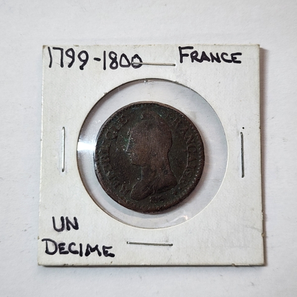 1799-1800 France Un Decime Coin 