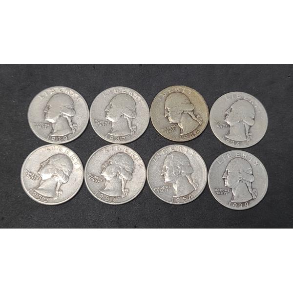 Assorted Years/Mint Marks United States 90% Silver Washington Quarters - Face Value: $2.00