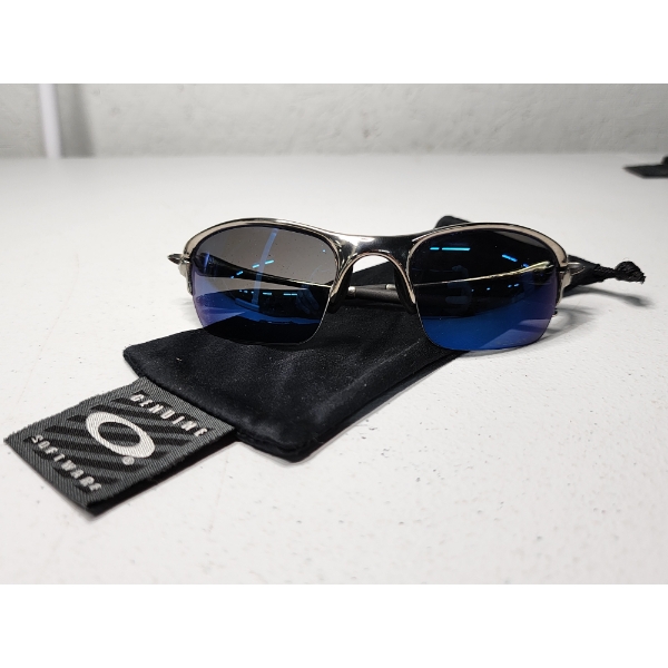 Oakley Polarized Wire Frame Sunglasses - Blue Lenses Silver Frame - With Microfiber Bag