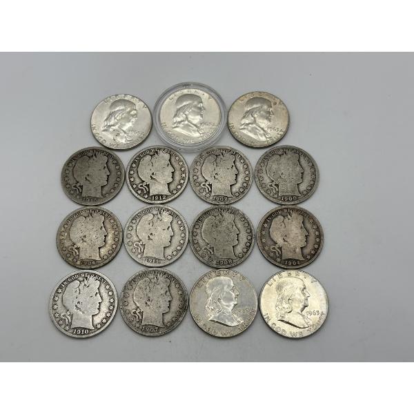 Barber and Franklin Half Dollars - 90% Silver - $7.50 Face Value