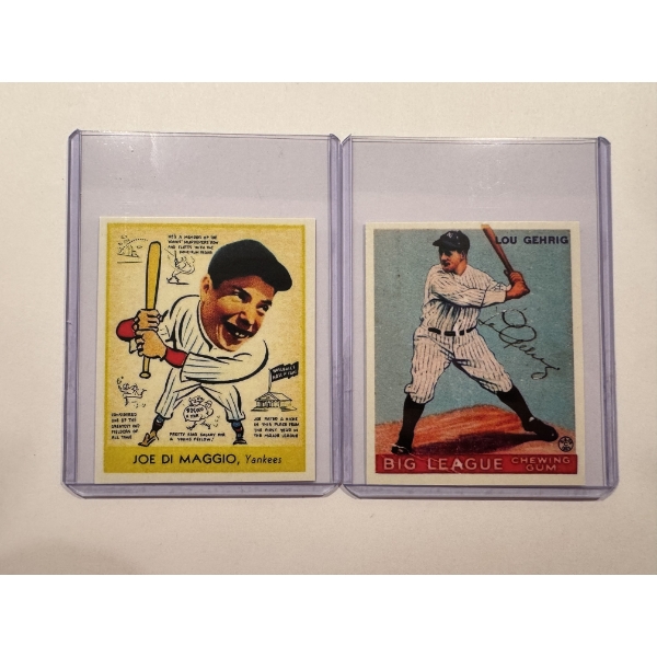 Joe DiMaggio & Lou Gehrig Goudey Gum Throwback Baseball Cards In Protective Holders - Mint Condition
