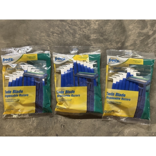 3 Packs - Unopened Twin Blade Disposable Razors - 10 Razors Per Pack