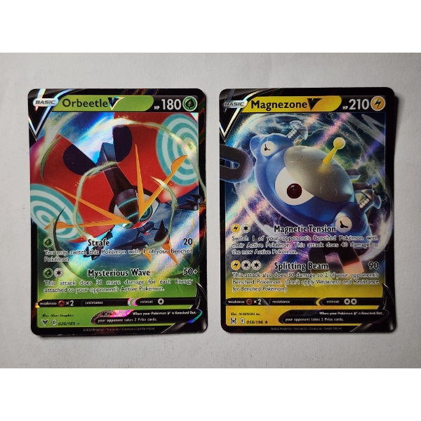 Two V Holo Rare Pokemon Trading Cards Ft. OrbeetleV 020/185 & MagnezoneV 056/196